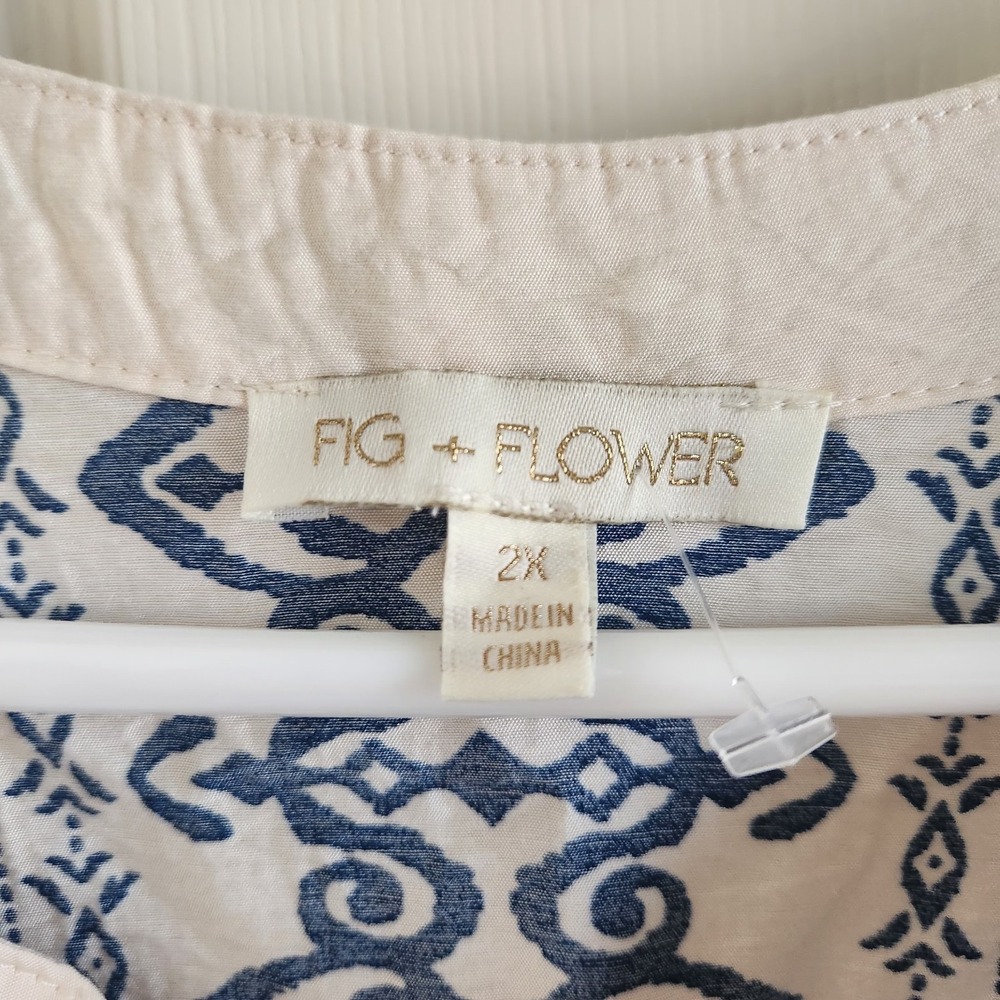 NWT Fig & Flower Cream/Navy Dress Plus Size V-Neck Printed Baby Doll 2X - Picture 4 of 9